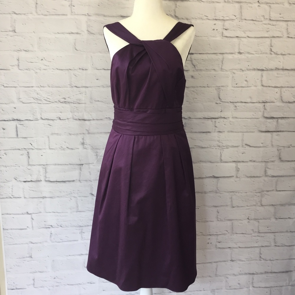 David's Bridal Plum Sleeveless Knee-Length Bridesmaid Dress